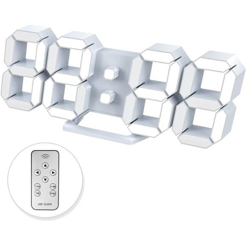 Led Digital Alarm, 3D Wall Clock Desk Auto Dimming 12/24 Hour Date Temperature